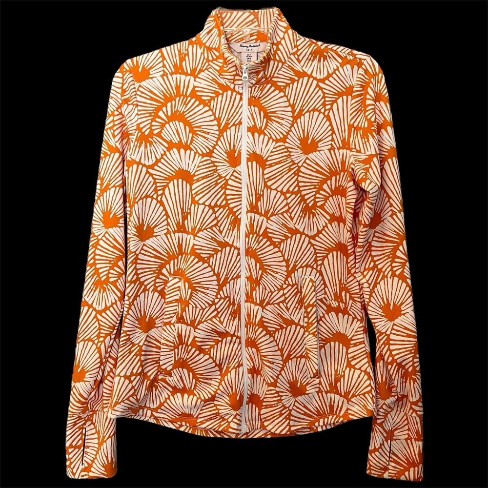 Tommy Bahama Golf Jacket Womens Small Tropical Orange Tennis Pickleball Full Zip